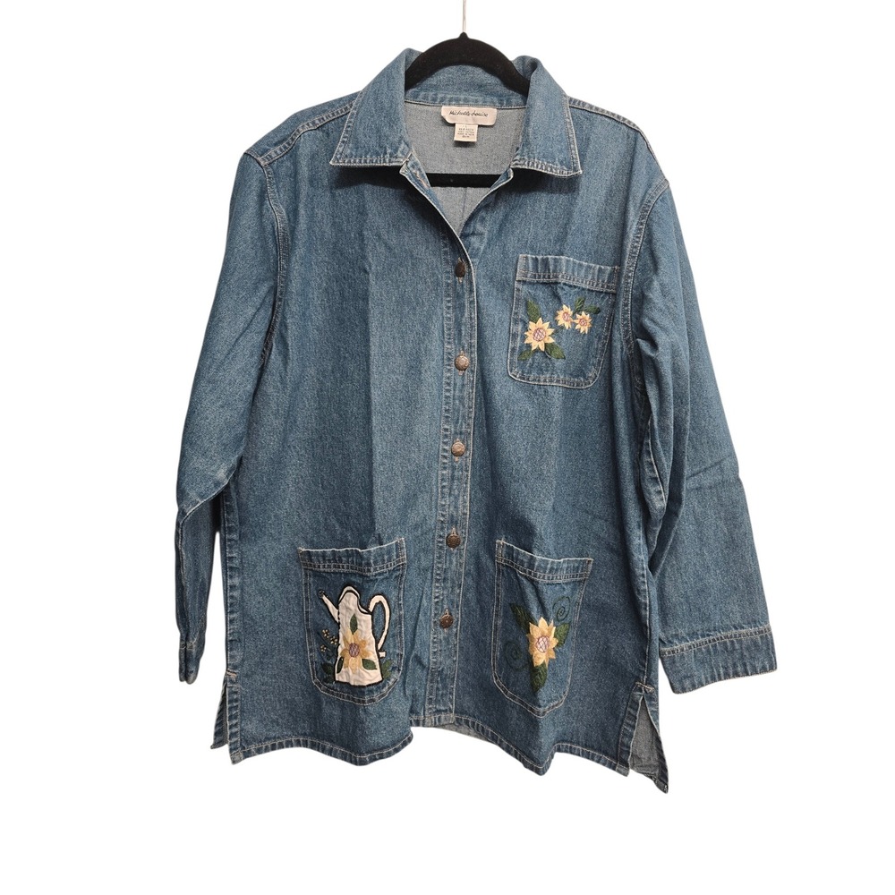 Michelle Louise Denim Jacket‎ Cottagecore Boho Embroidered Floral Chambray Large